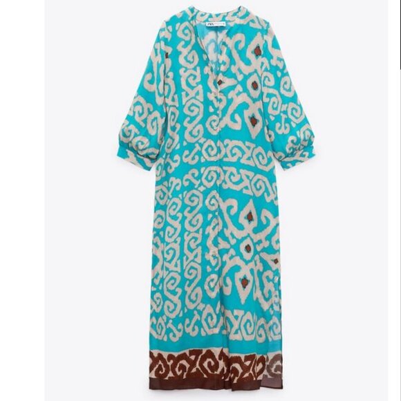 Zara Teal Printed Button Down Tunic Dress, NWT, XS - Picture 11 of 11